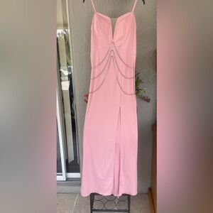 Strapless Rose Satin Chain-Detail Slip Gown